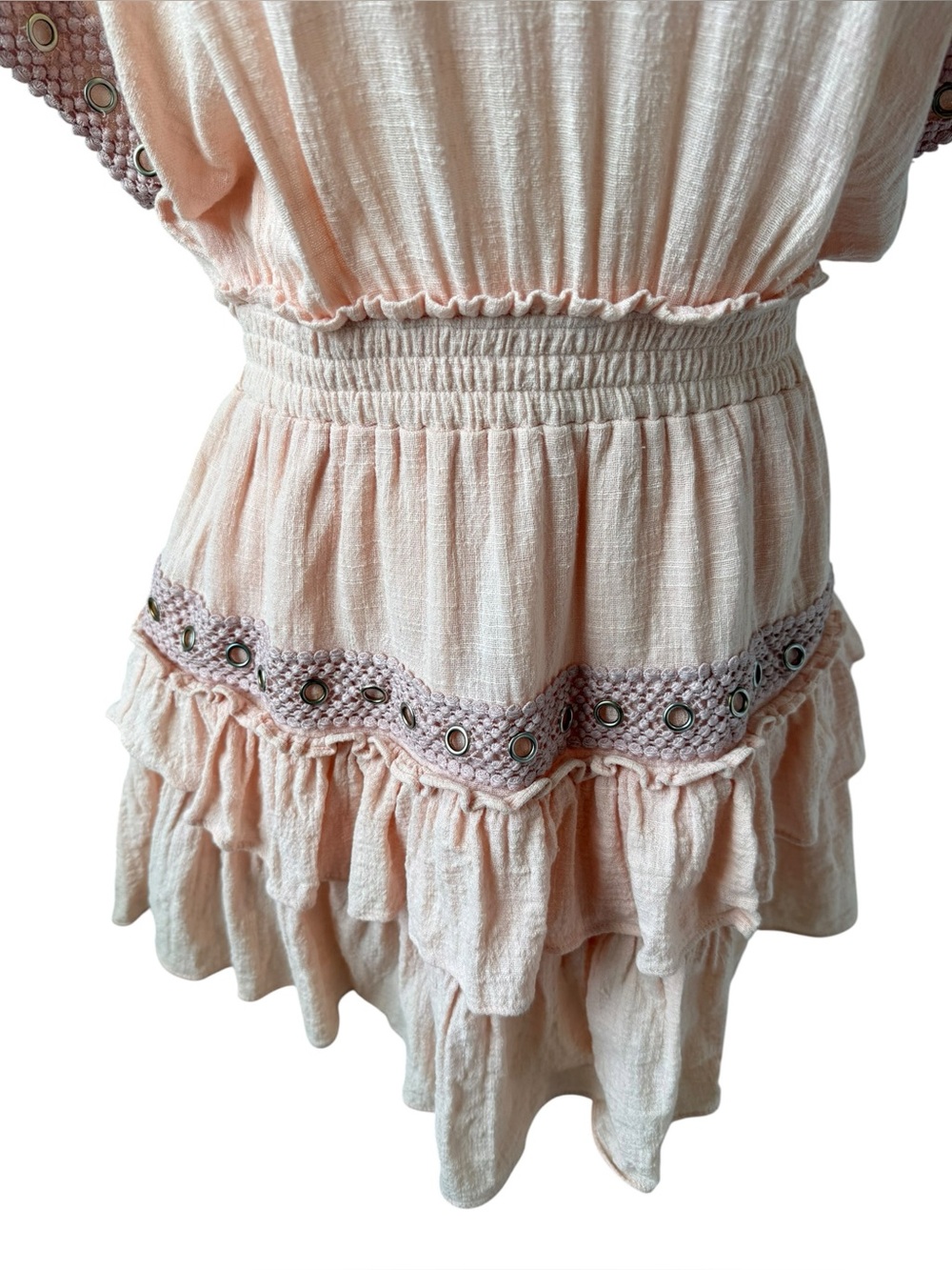 Misa Los Angeles Olivia Blush Pink Tiered Ruffle Cotton Mini Dress Sz Medium - Picture 6 of 8